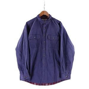 LL Bean Mens Large Flannel Lined Cotton Twill Shirt Blue Plaid OMS96 Canada